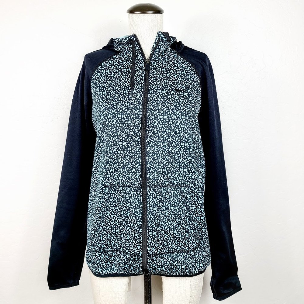 Nike Black Hooded Zip Jacket with Light Blue Speckle Print
